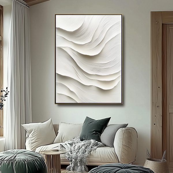 3D Textured White Wave Sculptural Wall Art | Monochrome Minimalist Relief | Organic Flow Shadow Layers - Image 2