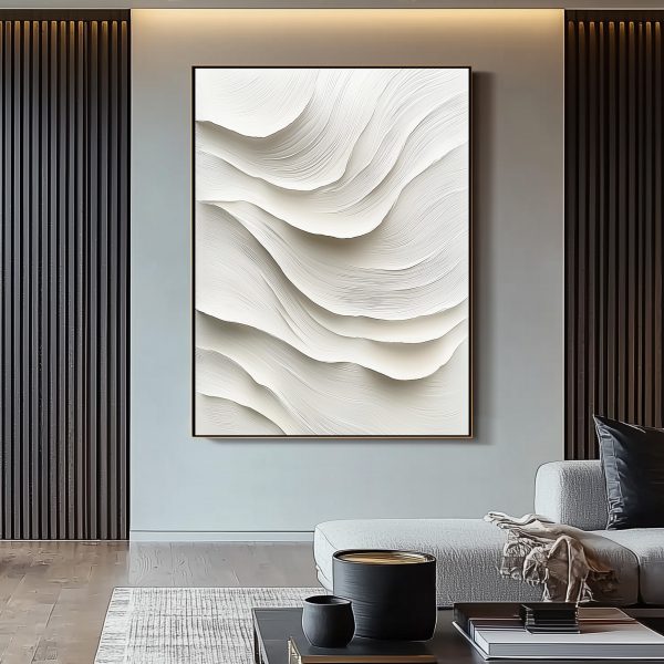 3D Textured White Wave Sculptural Wall Art | Monochrome Minimalist Relief | Organic Flow Shadow Layers - Image 3