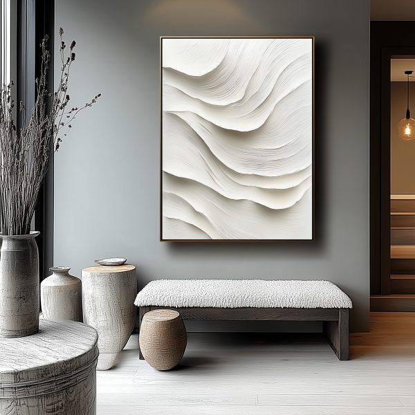 3D Textured White Wave Sculptural Wall Art | Monochrome Minimalist Relief | Organic Flow Shadow Layers - Image 4
