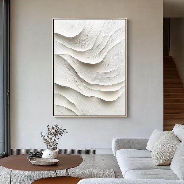 3D Textured White Wave Sculptural Wall Art | Monochrome Minimalist Relief | Organic Flow Shadow Layers - Image 6