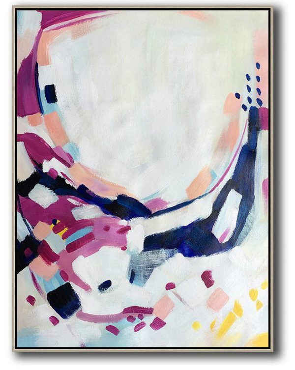 Extra Large 72 Acrylic Painting,Vertical Palette Knife Contemporary Art,Size Extra Large Abstract Art,White,Pink,Purple,Yellow.etc