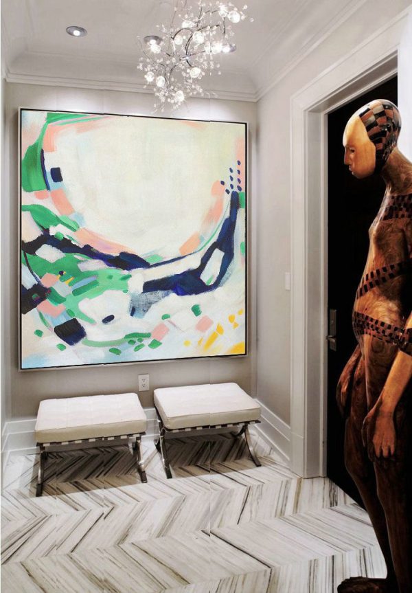 Handmade Large Contemporary Art,Oversized Contemporary Art,Abstract Painting On Canvas,White,Pink,Green.etc - Image 4