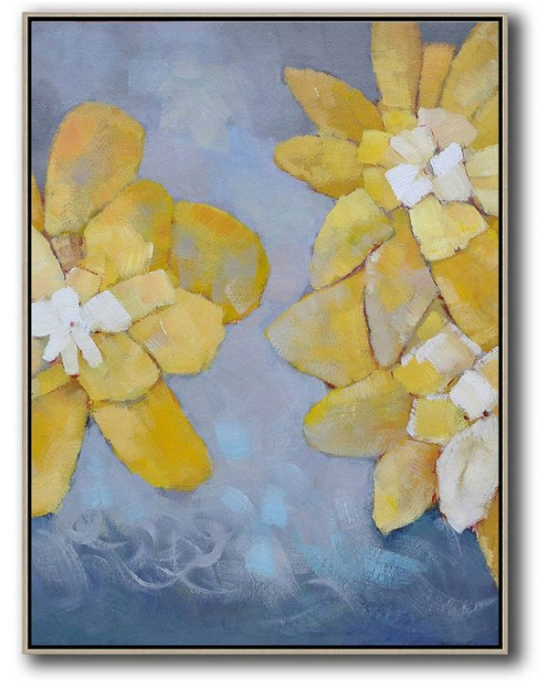 Original Painting Hand Made Large Abstract Art,Vertical Palette Knife Contemporary Art,Original Modern Art,Large Wall Art Handmade,Yellow,White,Blue.etc