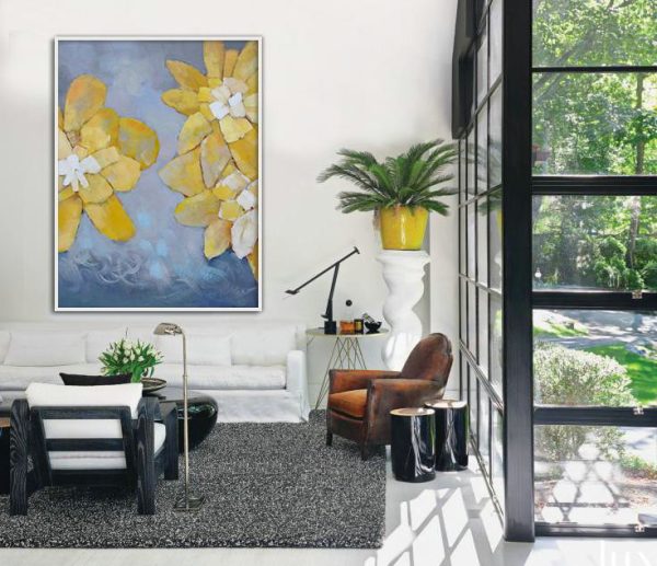 Original Painting Hand Made Large Abstract Art,Vertical Palette Knife Contemporary Art,Original Modern Art,Large Wall Art Handmade,Yellow,White,Blue.etc - Image 3