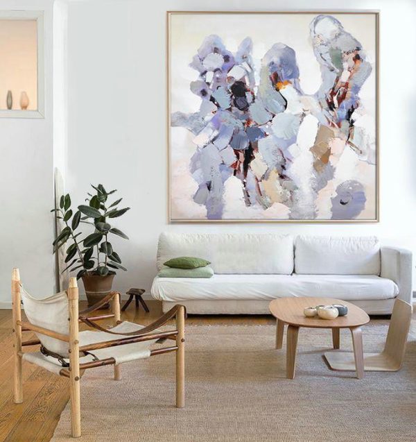 Large Abstract Art Handmade Painting,Oversized Contemporary Art,Textured Painting Canvas Art,White,Gray,Purple.etc - Image 3