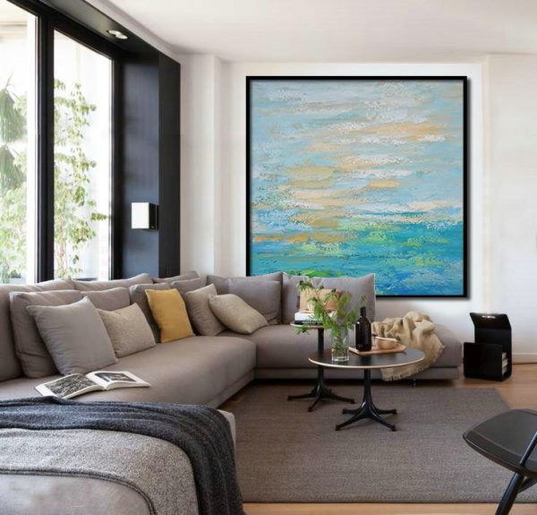 Handmade Large Contemporary Art,Oversized Contemporary Art,Large Paintings For Living Room,Blue,Maize-Yellow,Green.etc - Image 3
