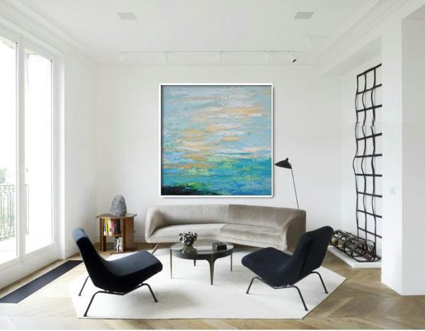 Handmade Large Contemporary Art,Oversized Contemporary Art,Large Paintings For Living Room,Blue,Maize-Yellow,Green.etc - Image 4