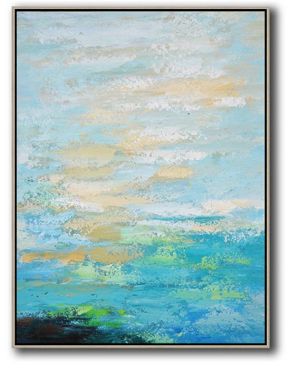 Extra Large Painting,Vertical Palette Knife Contemporary Art,Custom Canvas Wall Art,Blue,Yellow,White.etc
