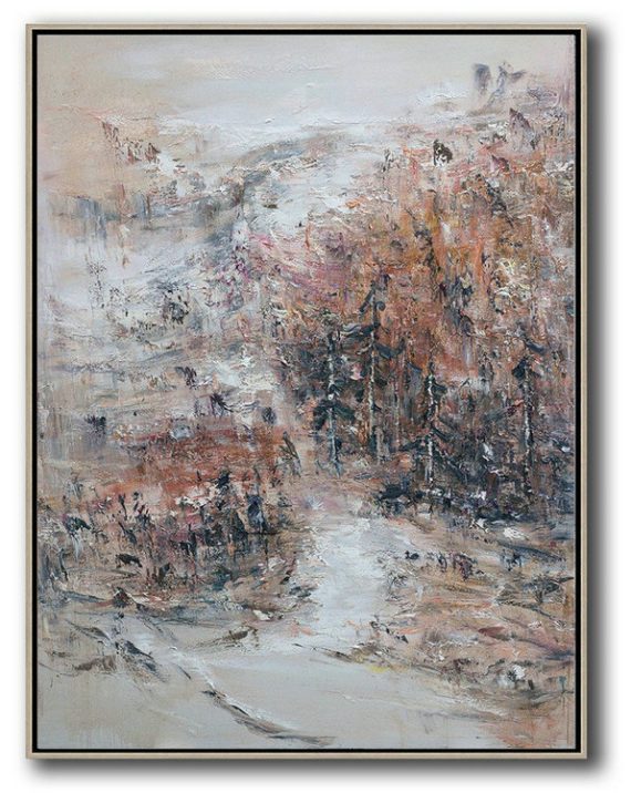 Extra Large Painting,Original Abstract Landscape Oil Painting On Canvas,Original Art Acrylic Painting,Grey,White,Pink,Brown.etc