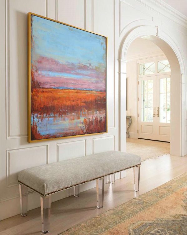 Large Abstract Art,Oversized Abstract Landscape Oil Painting,Contemporary Wall Art,Blue,Pink,Red.etc - Image 4