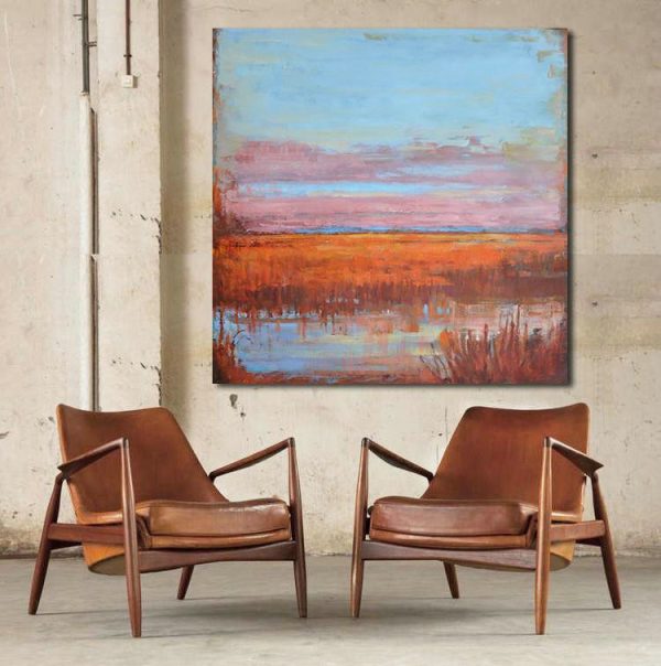 Large Abstract Art,Oversized Abstract Landscape Oil Painting,Contemporary Wall Art,Blue,Pink,Red.etc - Image 6