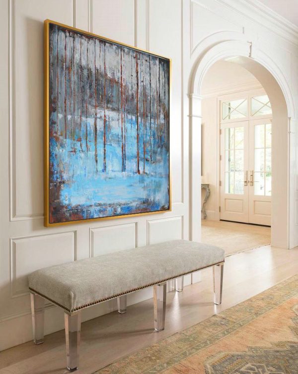 Large Abstract Art Handmade Oil Painting,Oversized Abstract Landscape Oil Painting,Extra Large Canvas Painting,Blue,Gray,Red.etc - Image 4
