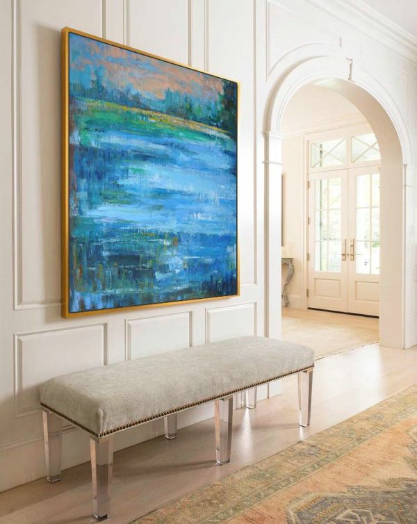 Original Abstract Painting Extra Large Canvas Art,Oversized Abstract Landscape Oil Painting,Original Abstract Painting Canvas Art,Blue,Green,Yellow,Nude.etc - Image 5