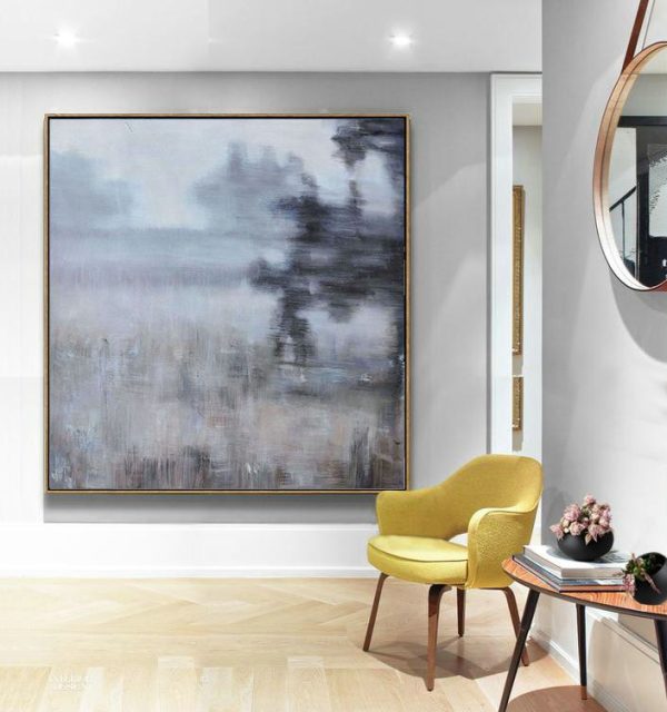 Oversized Canvas Art On Canvas,Abstract Landscape Oil Painting,Big Canvas Painting,Purple Grey,Yellow,Black - Image 3