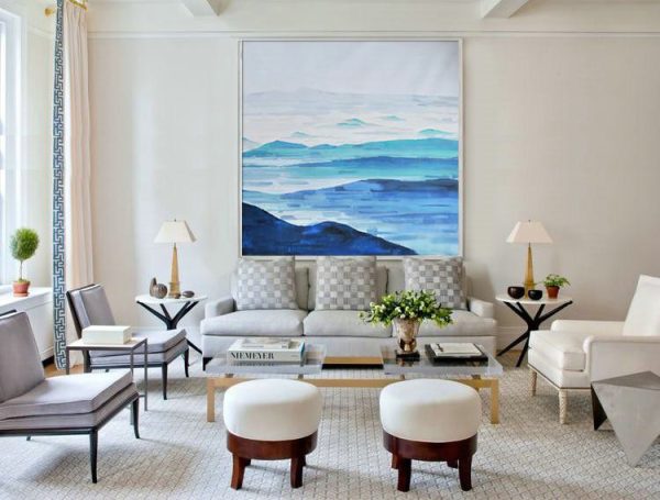 Handmade Large Contemporary Art,Oversized Abstract Landscape Oil Painting,Large Canvas Art,Blue,Gray,White.etc - Image 3