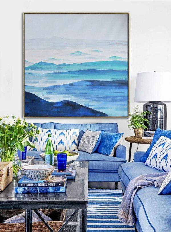 Handmade Large Contemporary Art,Oversized Abstract Landscape Oil Painting,Large Canvas Art,Blue,Gray,White.etc - Image 4