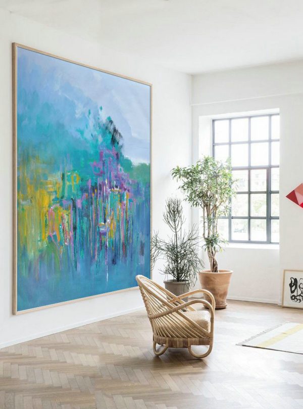 Handmade Painting Large Abstract Art,Oversized Abstract Landscape Oil Painting,Handmade Acrylic Painting,Blue,Green,Yellow,Purple.etc - Image 5