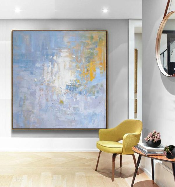 Extra Large Textured Painting On Canvas,Oversized Abstract Landscape Oil Painting,Original Abstract Painting Canvas Art,Blue,Yellow,White.etc - Image 8