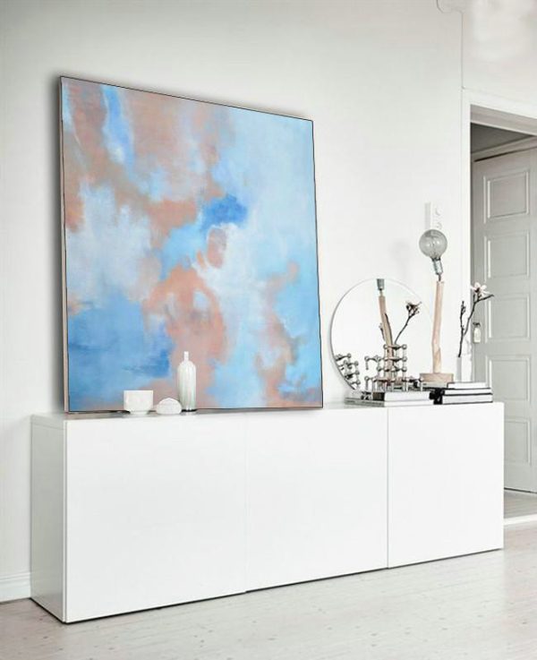 Handmade Painting Large Abstract Art,Abstract Landscape Oil Painting,Living Room Wall Art,Purple,Blue,White - Image 3