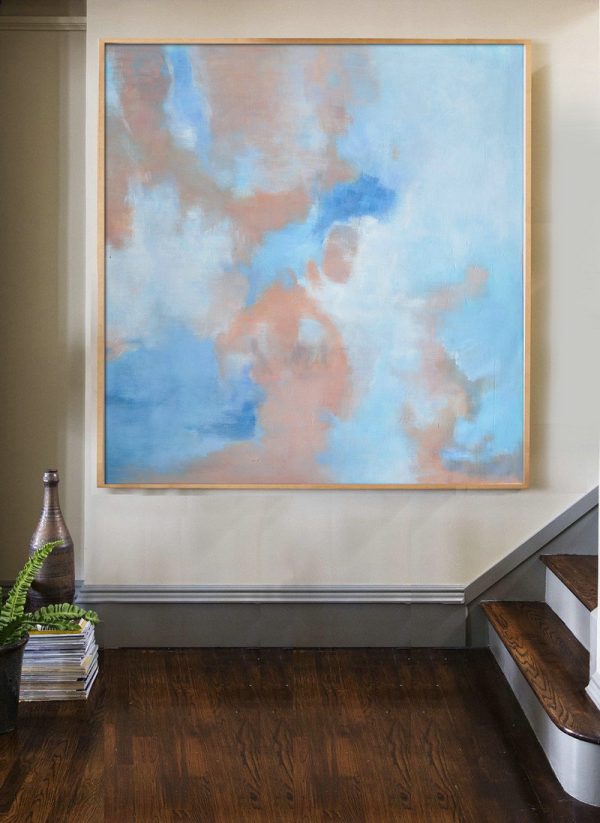 Handmade Painting Large Abstract Art,Abstract Landscape Oil Painting,Living Room Wall Art,Purple,Blue,White - Image 4