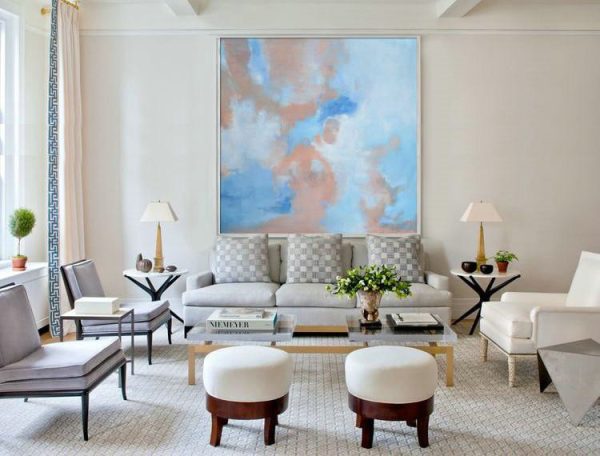 Handmade Painting Large Abstract Art,Abstract Landscape Oil Painting,Living Room Wall Art,Purple,Blue,White - Image 6