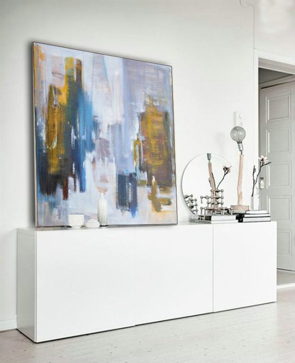 Extra Large Painting,Abstract Landscape Oil Painting,Hand Painted Original Art,White,Purple Grey,Yellow,Blue - Image 3