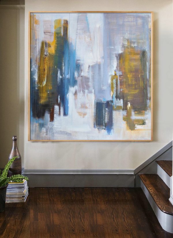 Extra Large Painting,Abstract Landscape Oil Painting,Hand Painted Original Art,White,Purple Grey,Yellow,Blue - Image 4