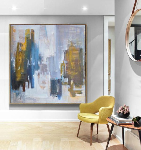 Extra Large Painting,Abstract Landscape Oil Painting,Hand Painted Original Art,White,Purple Grey,Yellow,Blue - Image 8