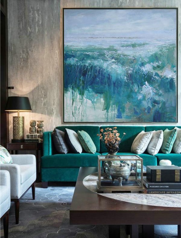 Huge Abstract Painting On Canvas,Oversized Abstract Landscape Oil Painting,Hand Paint Large Art,Blue,Green,Gray.etc - Image 4