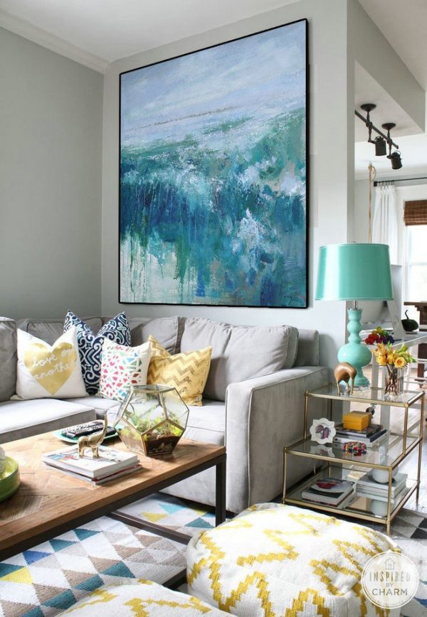 Huge Abstract Painting On Canvas,Oversized Abstract Landscape Oil Painting,Hand Paint Large Art,Blue,Green,Gray.etc - Image 7