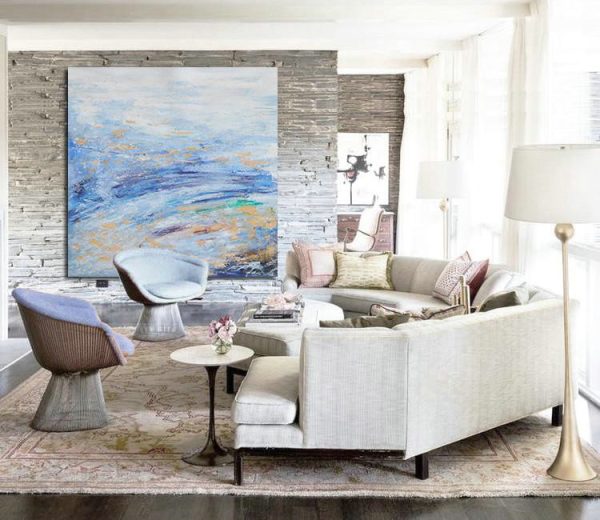 Abstract Painting Extra Large Canvas Art,Abstract Landscape Oil Painting,Abstract Art Decor Large Canvas Painting,Blue,Grey,Red,Earthy Yellow ,White - Image 3