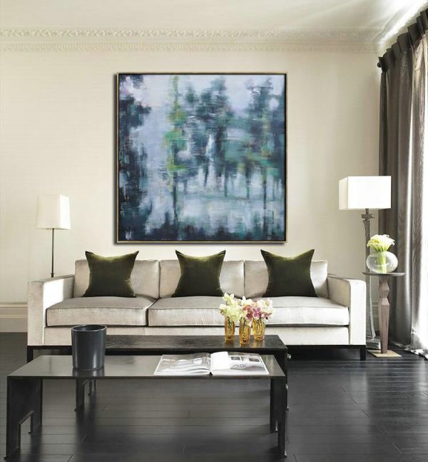 Large Abstract Painting,Abstract Landscape Oil Painting,Oversized Custom Canvas Art,White,Grey,Dark Green - Image 4