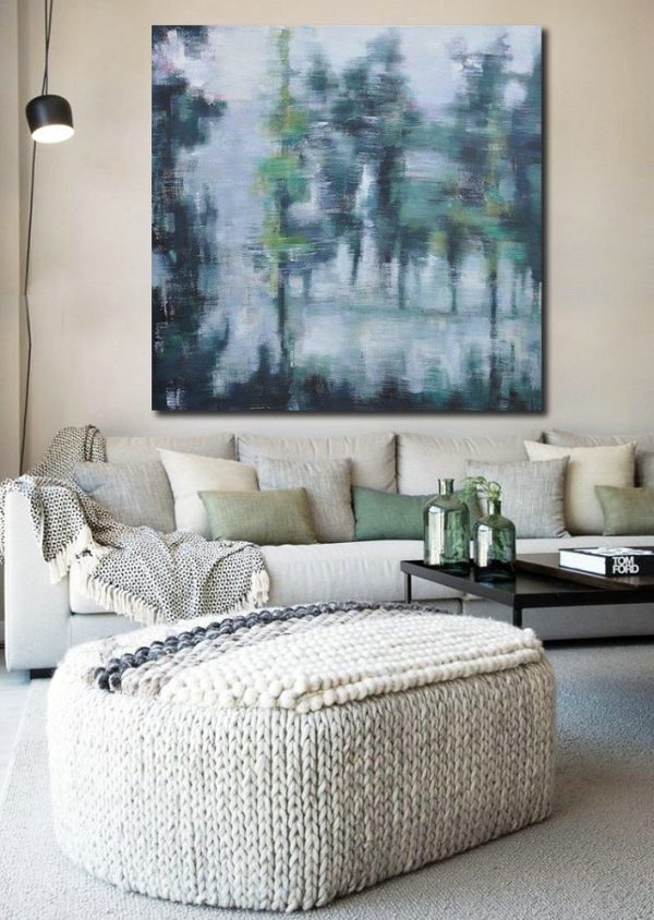 Large Abstract Painting,Abstract Landscape Oil Painting,Oversized Custom Canvas Art,White,Grey,Dark Green - Image 7