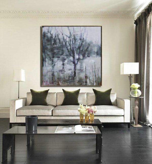 Extra Large 72 Acrylic Painting,Oversized Abstract Landscape Oil Painting,Large Abstract Wall Art,White,Black,Gray.etc - Image 3