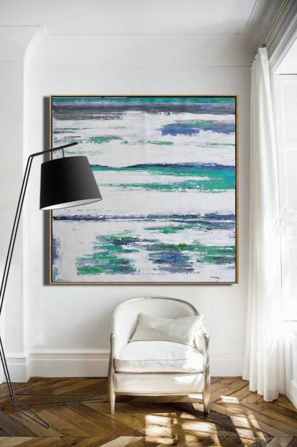 Large Modern Abstract Painting,Large Abstract Landscape Oil Painting On Canvas,Original Modern Art,Large Wall Art Handmade,White,Grey,Blue,,Green - Image 4