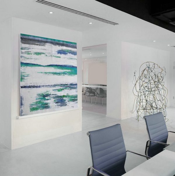Large Modern Abstract Painting,Large Abstract Landscape Oil Painting On Canvas,Original Modern Art,Large Wall Art Handmade,White,Grey,Blue,,Green - Image 5