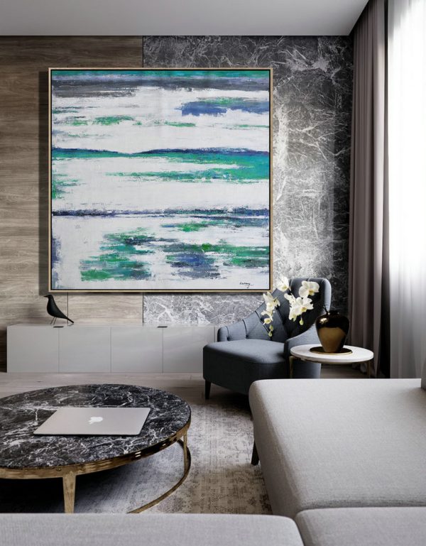 Large Modern Abstract Painting,Large Abstract Landscape Oil Painting On Canvas,Original Modern Art,Large Wall Art Handmade,White,Grey,Blue,,Green - Image 6