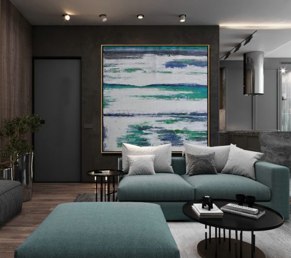 Large Modern Abstract Painting,Large Abstract Landscape Oil Painting On Canvas,Original Modern Art,Large Wall Art Handmade,White,Grey,Blue,,Green - Image 8