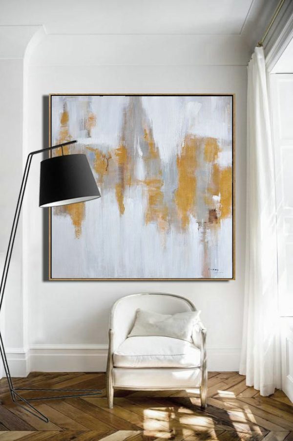 Extra Large Textured Painting On Canvas,Large Abstract Landscape Oil Painting On Canvas,Acrylic Painting Large Wall Art,White,Grey,Yellow - Image 5