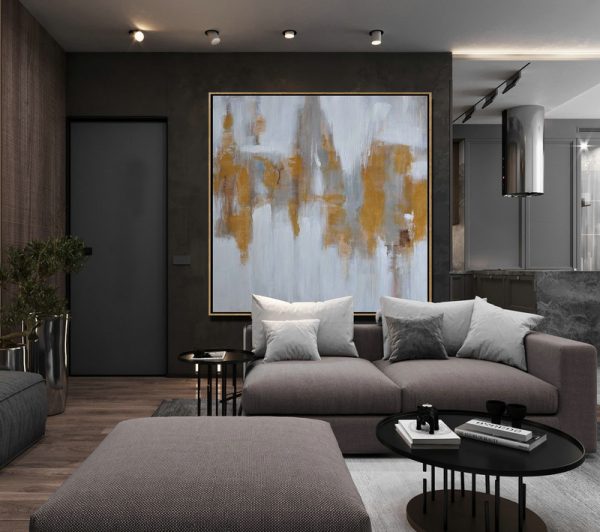 Extra Large Textured Painting On Canvas,Large Abstract Landscape Oil Painting On Canvas,Acrylic Painting Large Wall Art,White,Grey,Yellow - Image 6