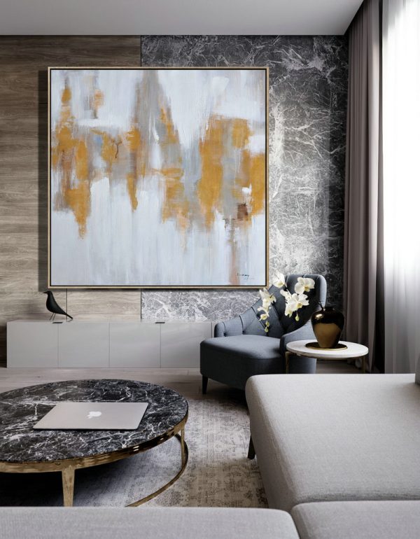 Extra Large Textured Painting On Canvas,Large Abstract Landscape Oil Painting On Canvas,Acrylic Painting Large Wall Art,White,Grey,Yellow - Image 8