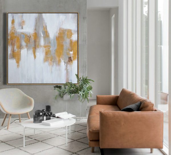 Extra Large Textured Painting On Canvas,Large Abstract Landscape Oil Painting On Canvas,Acrylic Painting Large Wall Art,White,Grey,Yellow - Image 9