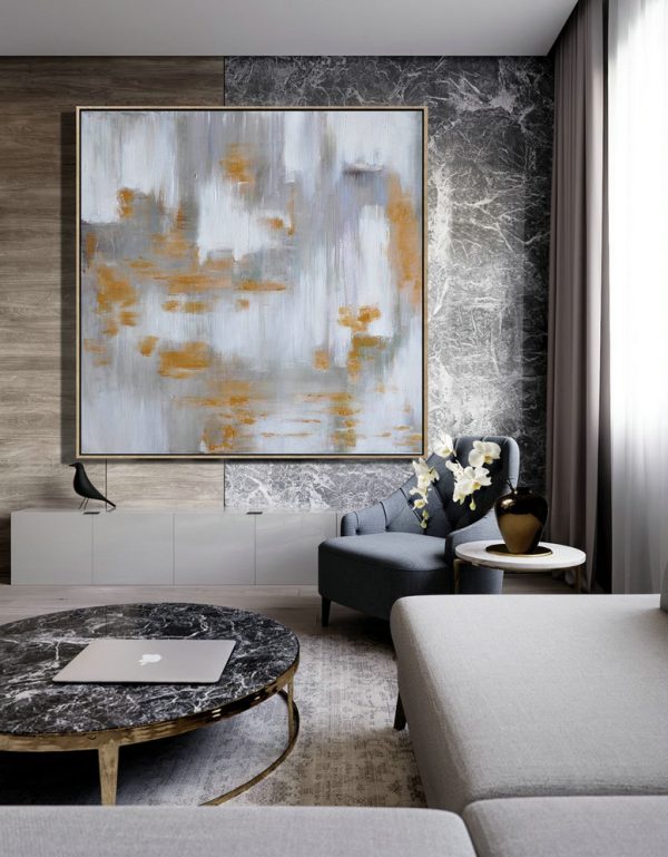 Extra Large Acrylic Painting On Canvas,Large Abstract Landscape Oil Painting On Canvas,Hand-Painted Canvas Art,Glod,White,Grey.etc - Image 8