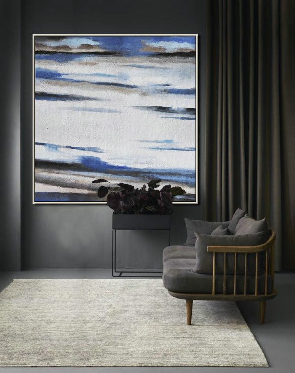 Large Abstract Painting On Canvas,Oversized Abstract Landscape Painting,Contemporary Art Canvas Painting,White,Blue,Brown.etc - Image 4