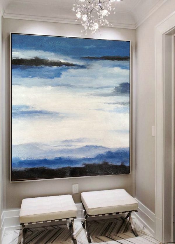Handmade Large Contemporary Art,Oversized Abstract Landscape Painting,Modern Wall Art,Black,Blue,White.etc - Image 2