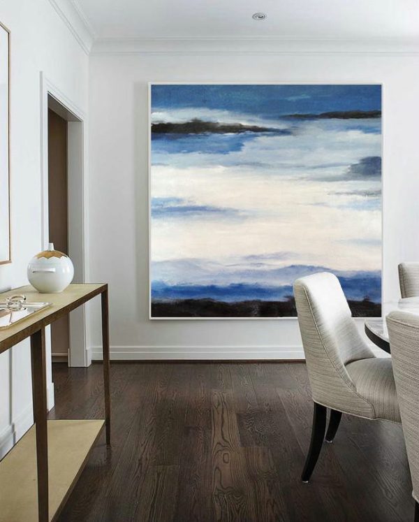 Handmade Large Contemporary Art,Oversized Abstract Landscape Painting,Modern Wall Art,Black,Blue,White.etc - Image 3