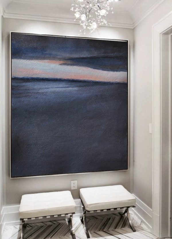 Hand Painted Extra Large Abstract Painting,Oversized Abstract Landscape Painting,Abstract Oil Painting,Black,Dark Blue,Gray.etc - Image 4
