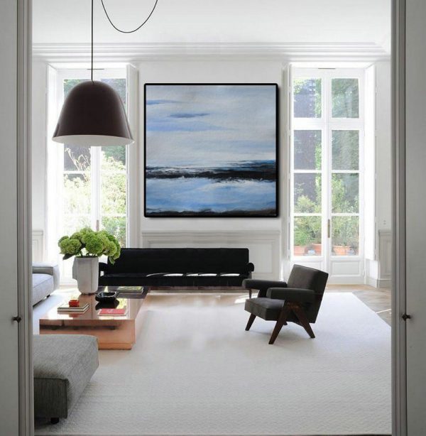 Extra Large Canvas Art,Oversized Abstract Landscape Painting,Art Work,White,Blue,Black.etc - Image 3