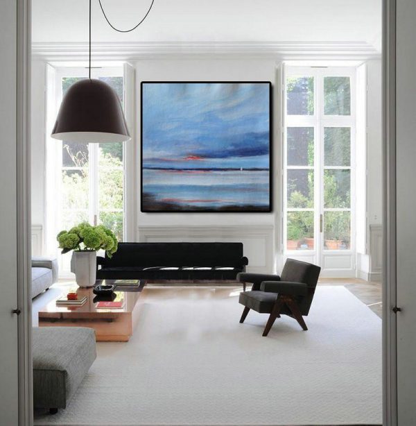 Extra Large Abstract Painting On Canvas,Oversized Abstract Landscape Painting,Modern Art,Sky Blue,White,Black.etc - Image 2