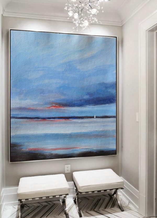 Extra Large Abstract Painting On Canvas,Oversized Abstract Landscape Painting,Modern Art,Sky Blue,White,Black.etc - Image 4